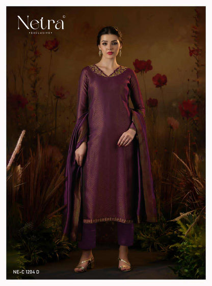 Kanchan Netra Silk Jacquard Pant Style Suits Manufacturer Gujarat