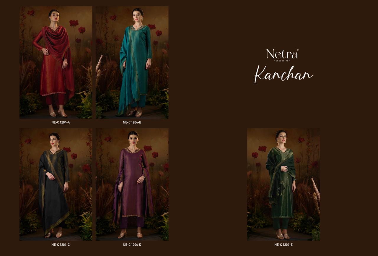 Kanchan Netra Silk Jacquard Pant Style Suits Manufacturer Gujarat