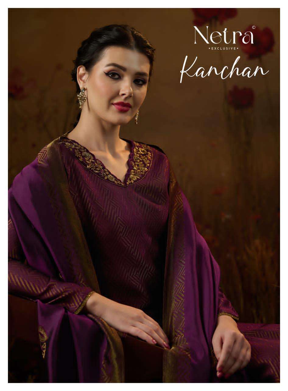 Kanchan Netra Silk Jacquard Pant Style Suits Manufacturer Gujarat