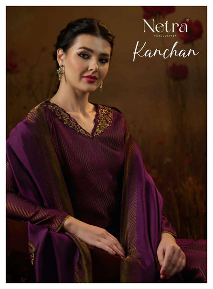 Kanchan Netra Silk Jacquard Pant Style Suits Manufacturer Gujarat