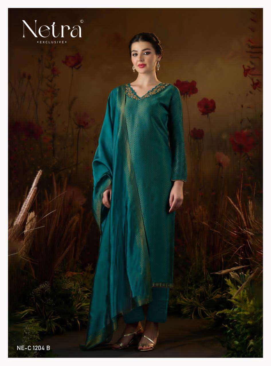 Kanchan Netra Silk Jacquard Pant Style Suits Manufacturer Gujarat