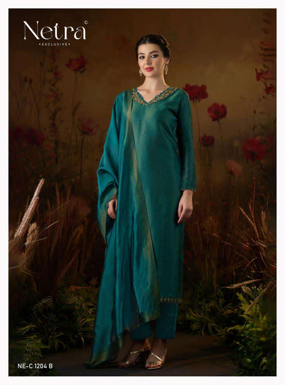 Kanchan Netra Silk Jacquard Pant Style Suits Manufacturer Gujarat
