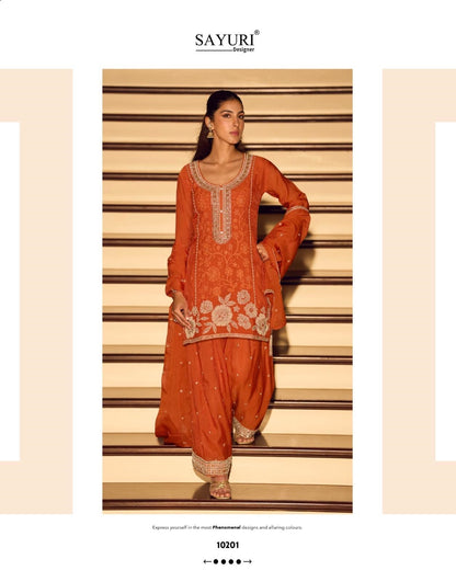 Kanchan Sayuri Chinnon Silk Readymade Sharara Suits Wholesaler India