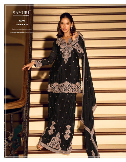 Kanchan Sayuri Chinnon Silk Readymade Sharara Suits Wholesaler India