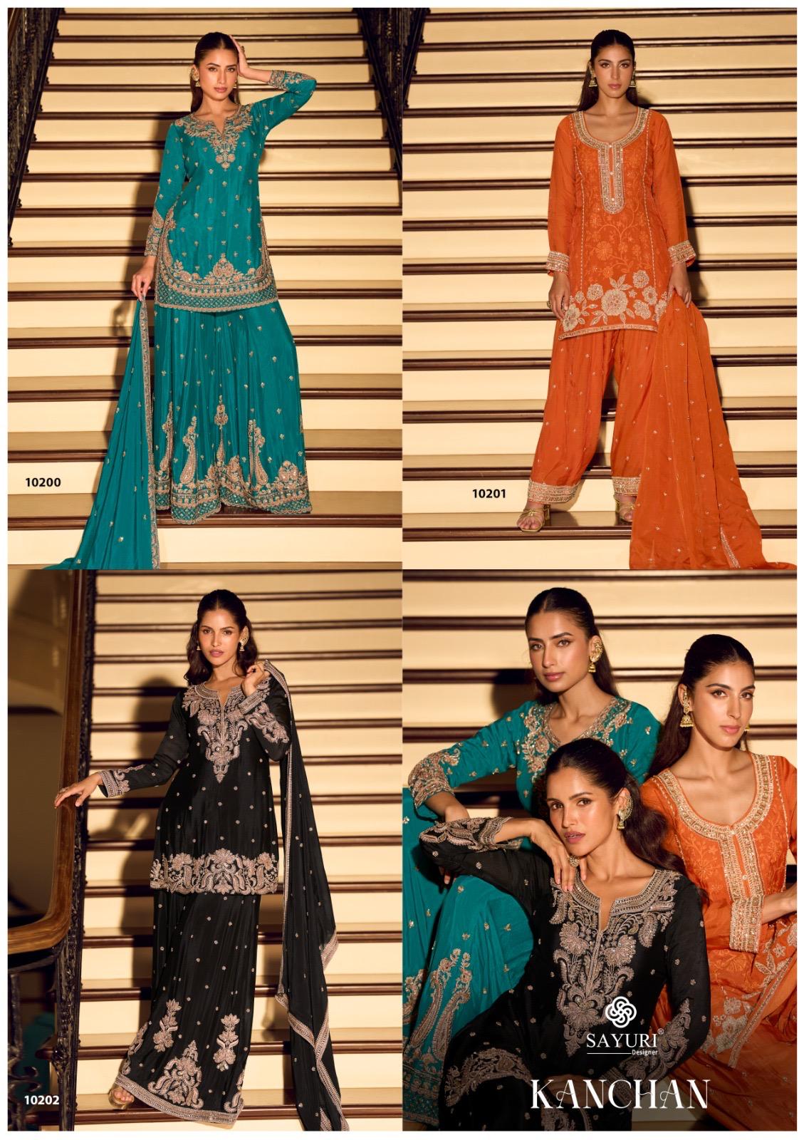 Kanchan Sayuri Chinnon Silk Readymade Sharara Suits Wholesaler India