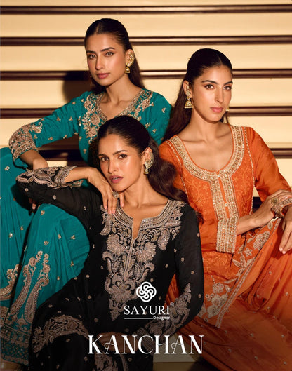 Kanchan Sayuri Chinnon Silk Readymade Sharara Suits Wholesaler India