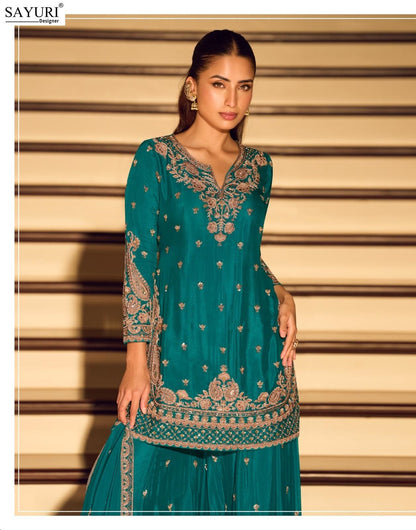 Kanchan Sayuri Chinnon Silk Readymade Sharara Suits Wholesaler India