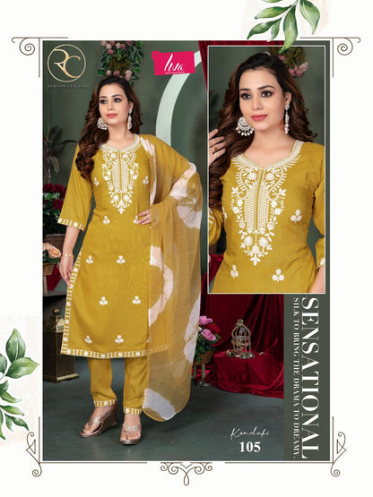 Kanchuki Vol 2 Ramdev Creation Liva Rayon Readymade Pant Style Suits Wholesaler Gujarat