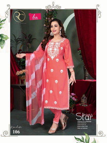 Kanchuki Vol 2 Ramdev Creation Liva Rayon Readymade Pant Style Suits Wholesaler Gujarat
