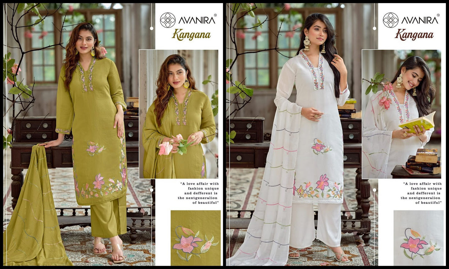 Kangana Avanira Mal Chanderi Readymade Pant Style Suits Supplier Gujarat