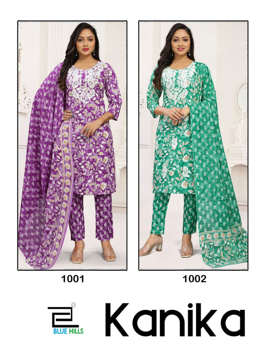 Kanika Blue Hills Cotton Readymade Pant Style Suits Manufacturer