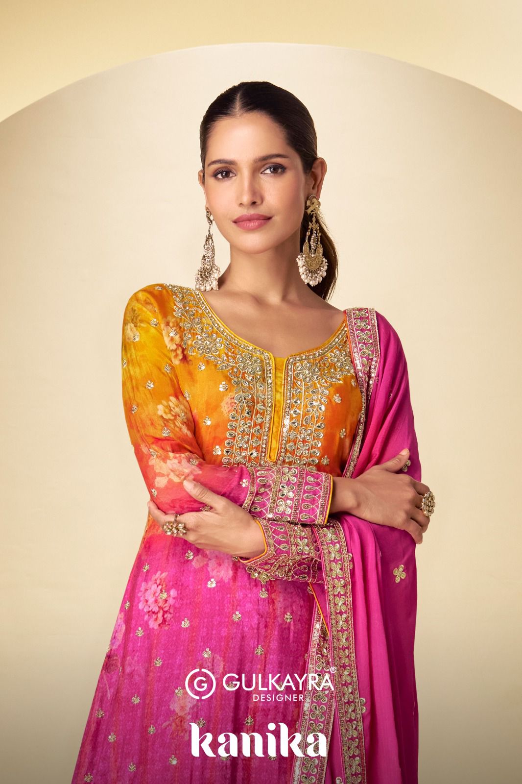 Kanika Gulkayra Designer Chinon Readymade Plazzo Style Suits Exporter Ahmedabad