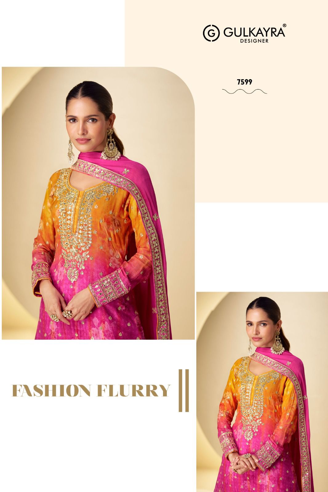 Kanika Gulkayra Designer Chinon Readymade Plazzo Style Suits Exporter Ahmedabad