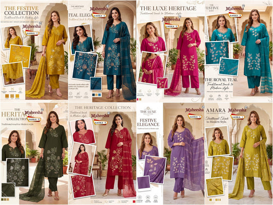 Kanika Maheesha Roman Silk Readymade Pant Style Suits Manufacturer Ahmedabad