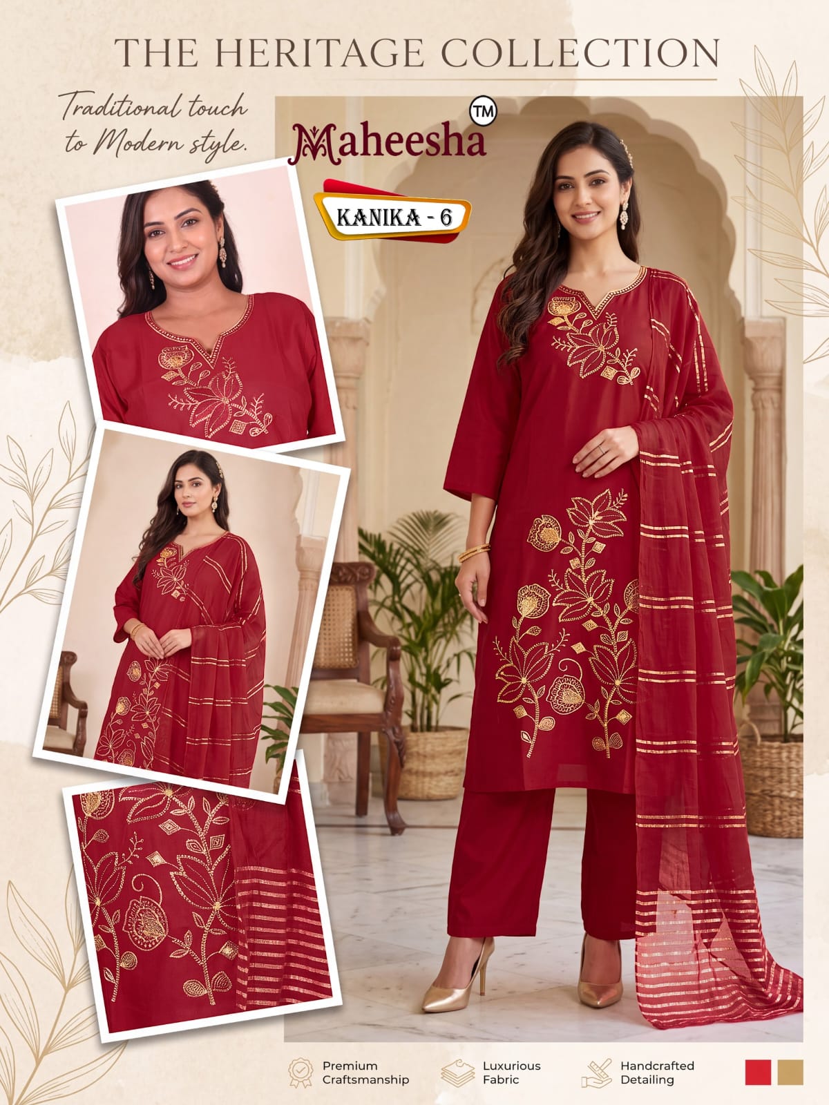 Kanika Maheesha Roman Silk Readymade Pant Style Suits Manufacturer Ahmedabad