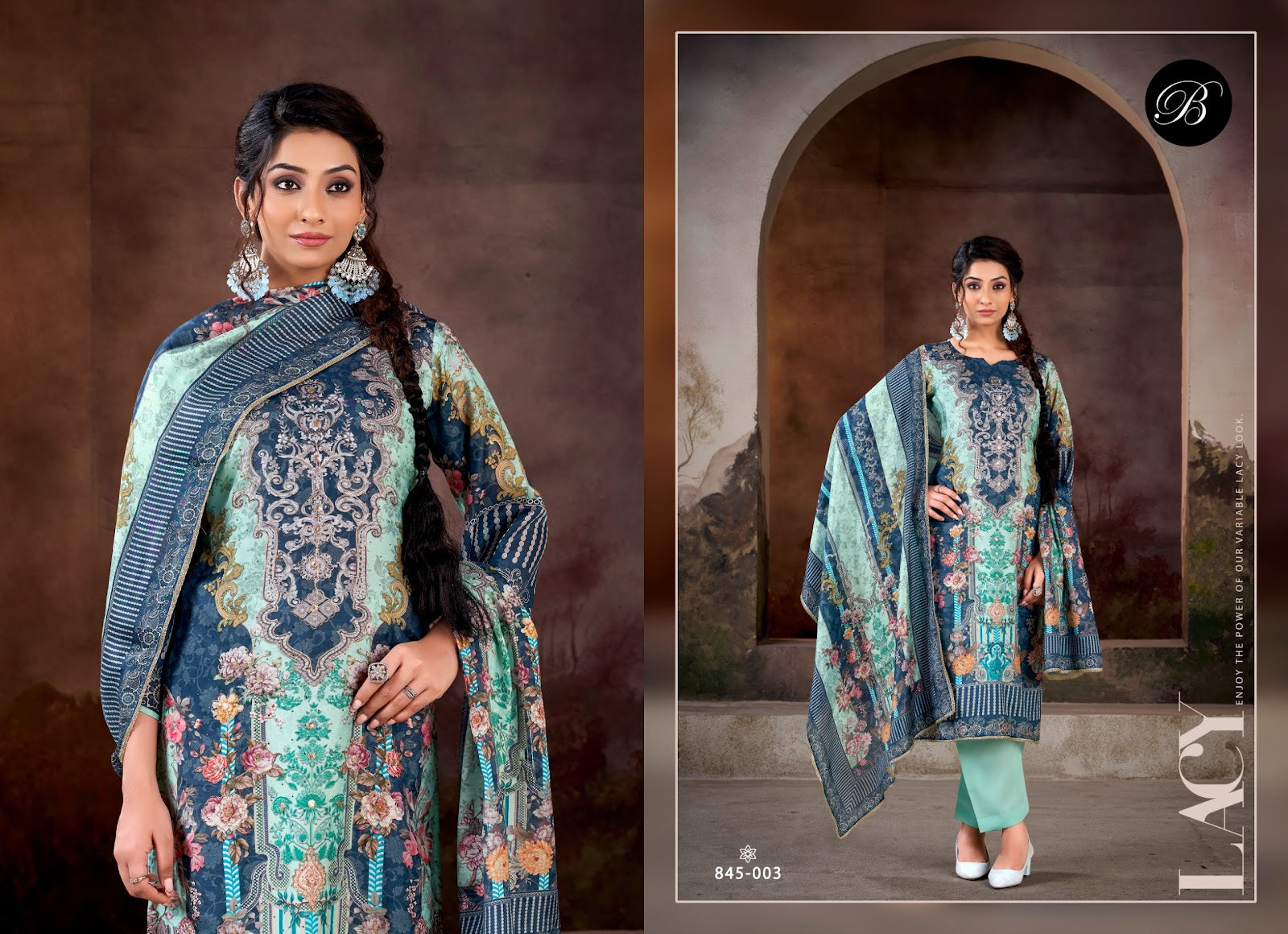 Kanika Vol 3 Belliza Designer Studio Viscose Muslin Karachi Salwar Suits Supplier Ahmedabad