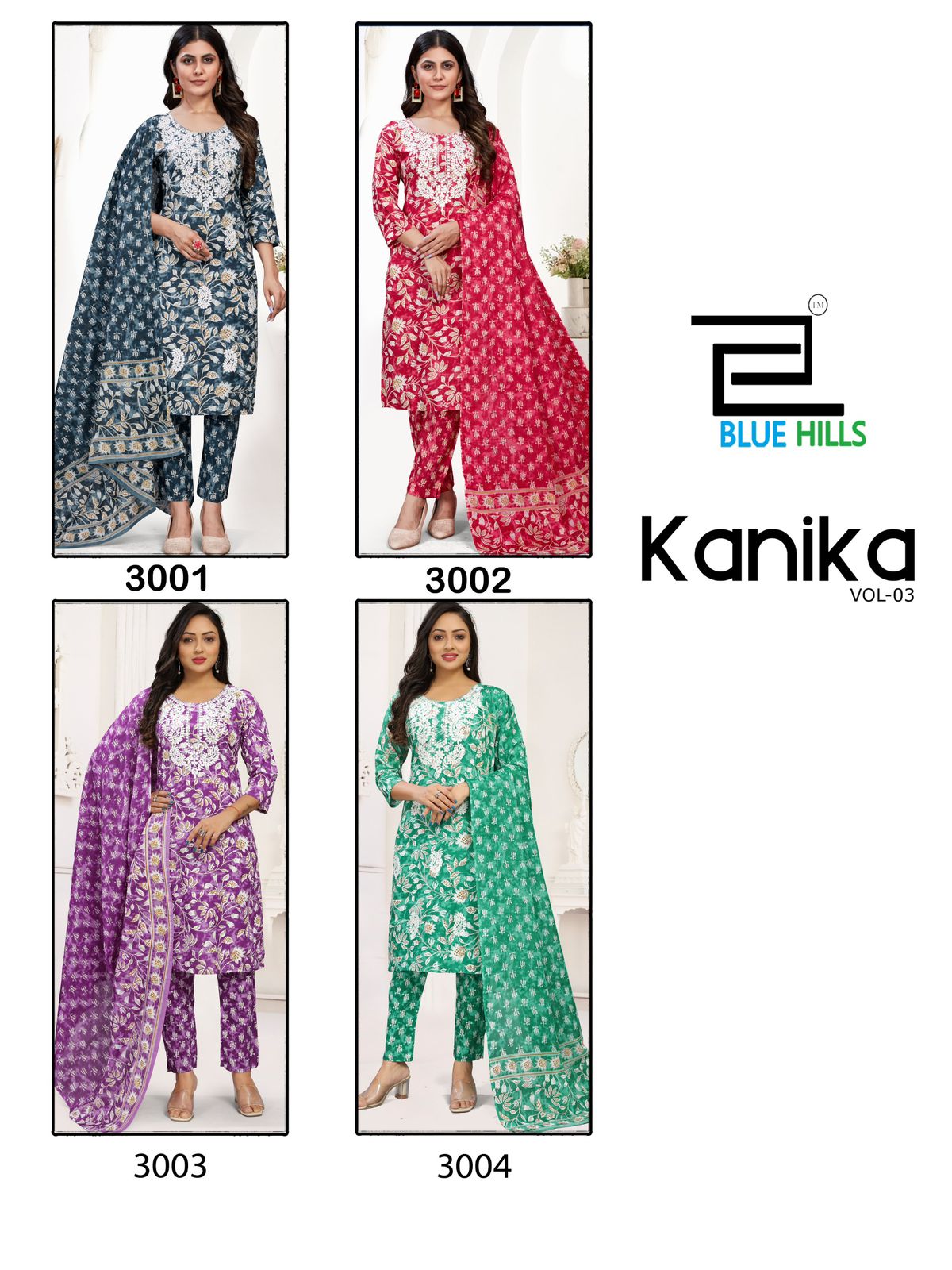 Kanika Vol 3 Blue Hills Cotton Readymade Pant Style Suits Supplier India