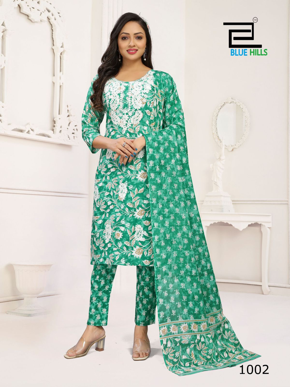 Kanika Vol 3 Blue Hills Cotton Readymade Pant Style Suits Supplier India