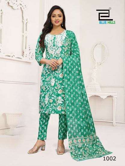 Kanika Vol 3 Blue Hills Cotton Readymade Pant Style Suits Supplier India