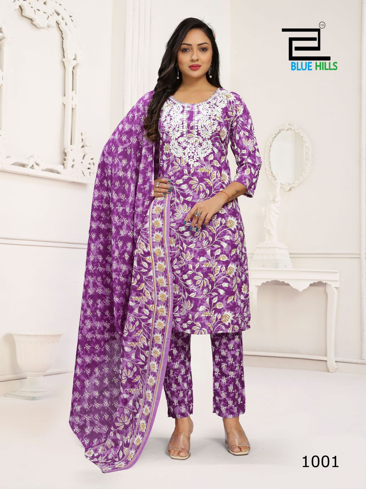 Kanika Vol 3 Blue Hills Cotton Readymade Pant Style Suits Supplier India