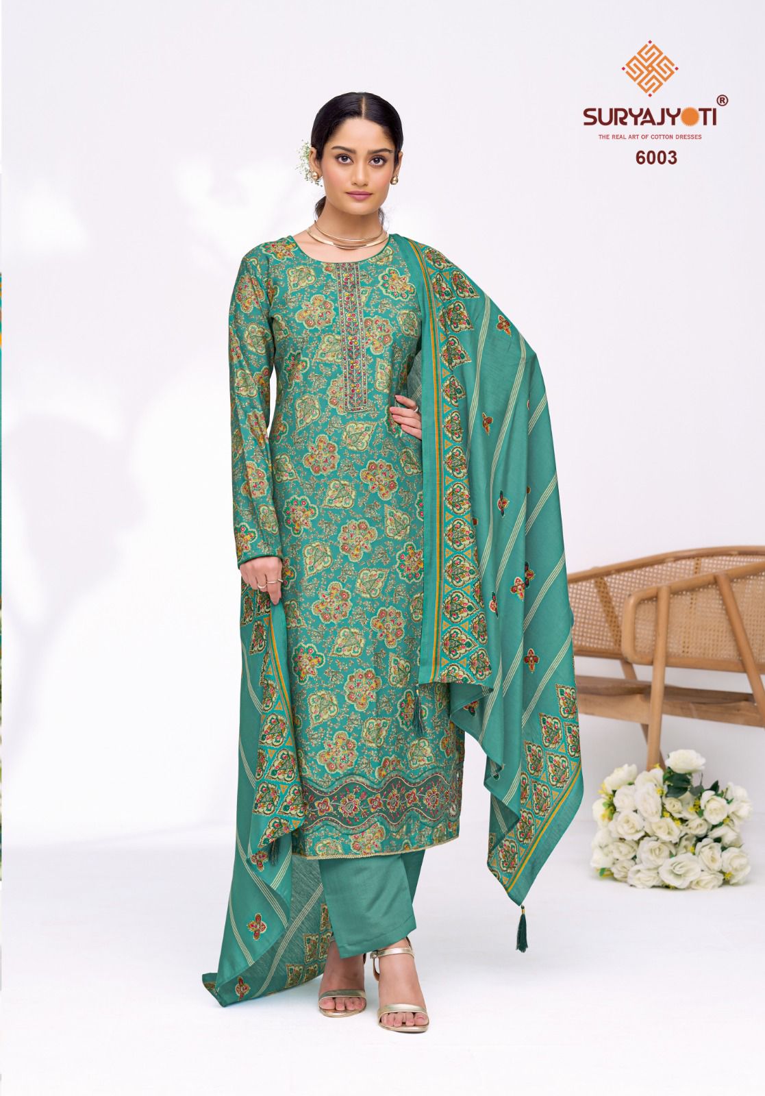 kanika vol 6 suryajyoti modal pant style suits wholesaler ahmedabad