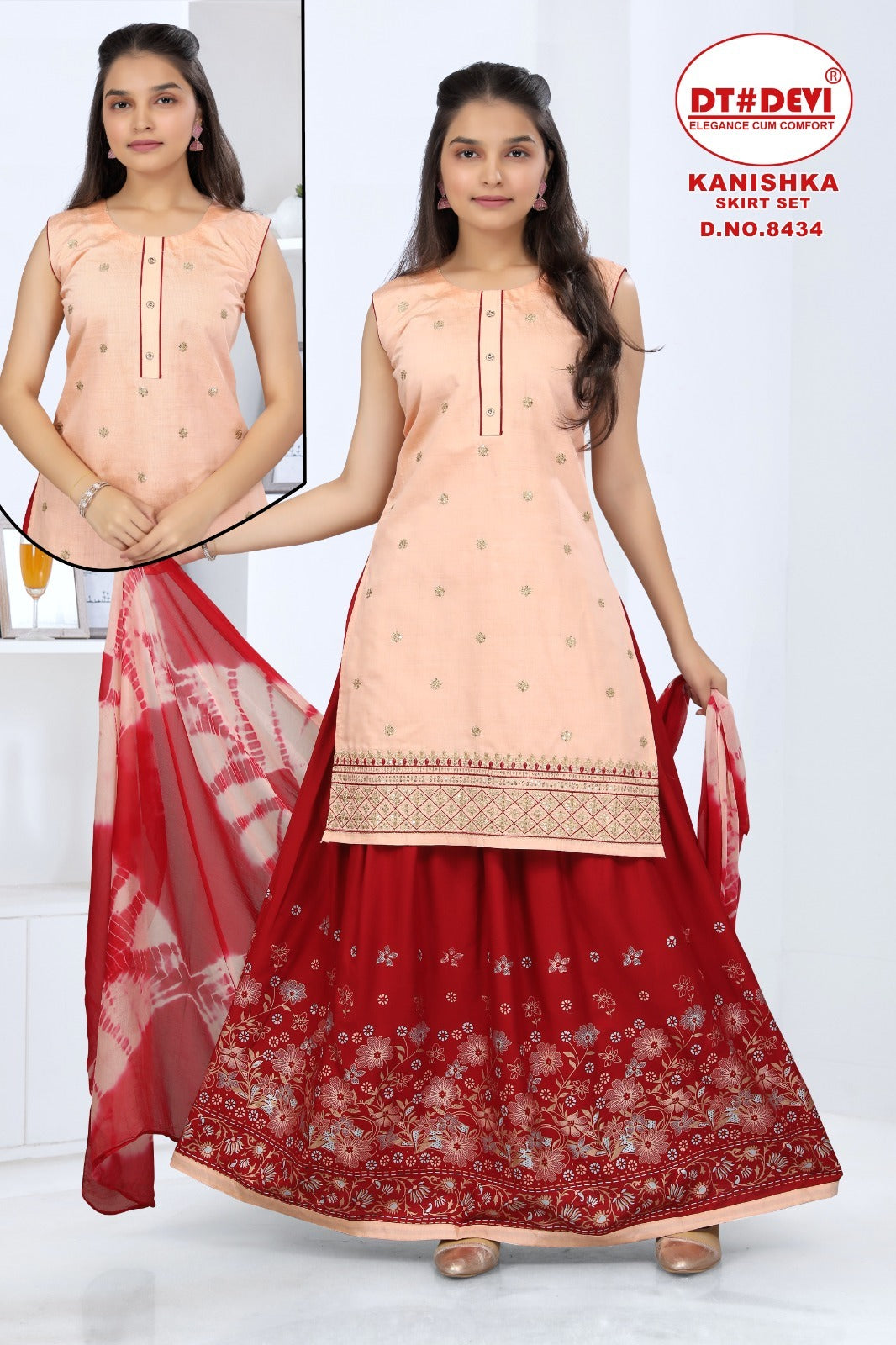 Kanishka 8434 Dt Devi Silk Girls Readymade Skirt Style Suits