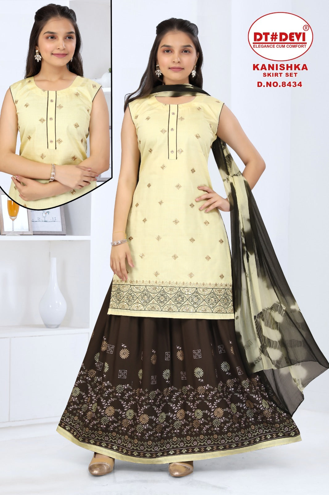 Kanishka 8434 Dt Devi Silk Girls Readymade Skirt Style Suits