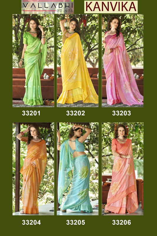 Kanvika Vallabhi Prints Moss Chiffon Sarees Manufacturer Gujarat