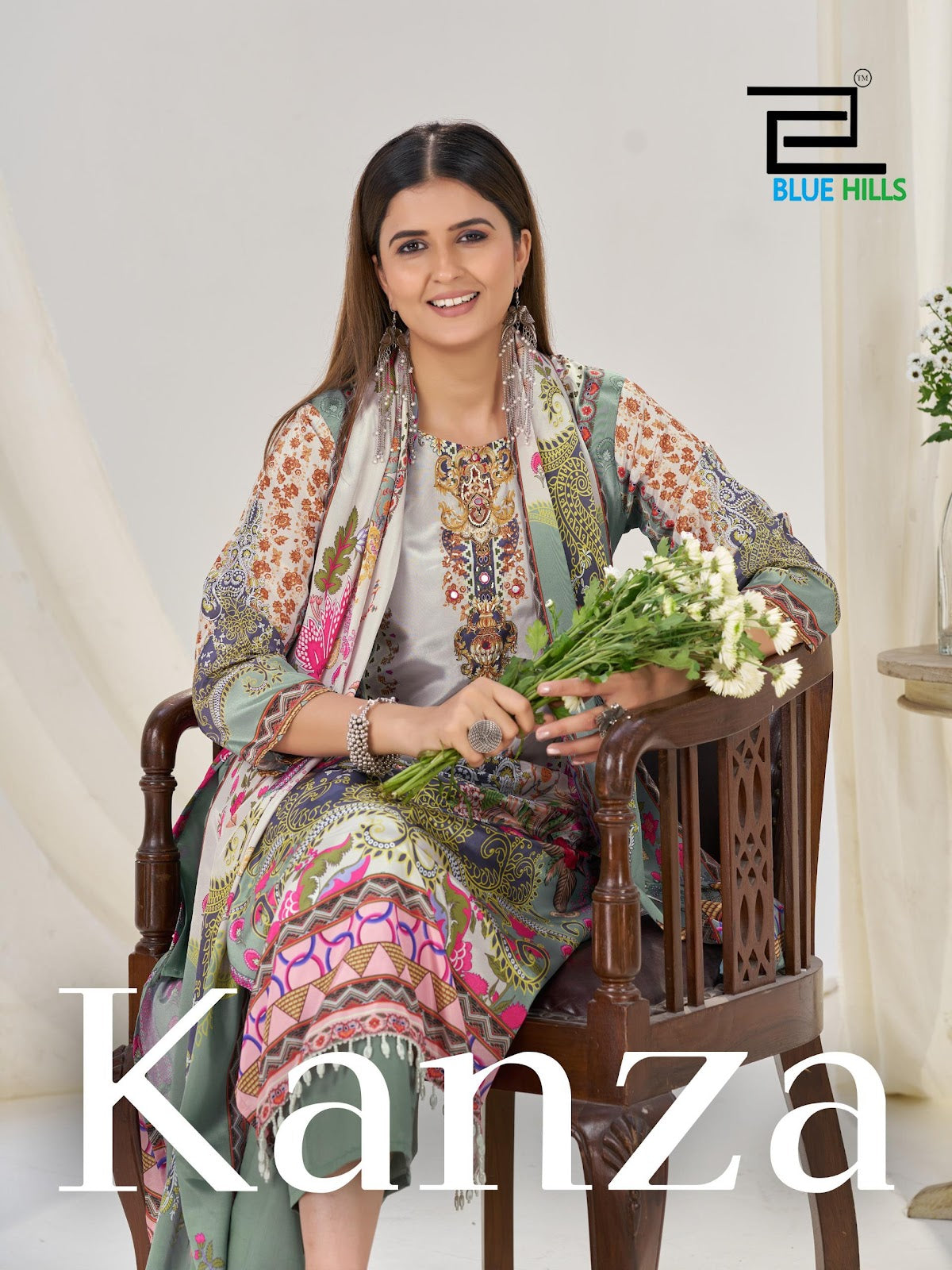 Kanza Blue Hills Crape Readymade Pant Style Suits Manufacturer Ahmedabad