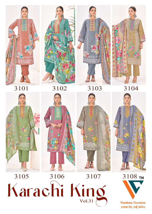 Karachi King Vol 31 Vandana Creation Cotton Pant Style Suits Supplier