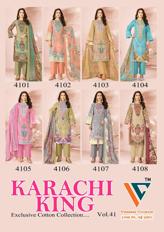 Karachi King Vol 41 Vandana Creation Mix Cotton Pant Style Suits Manufacturer India