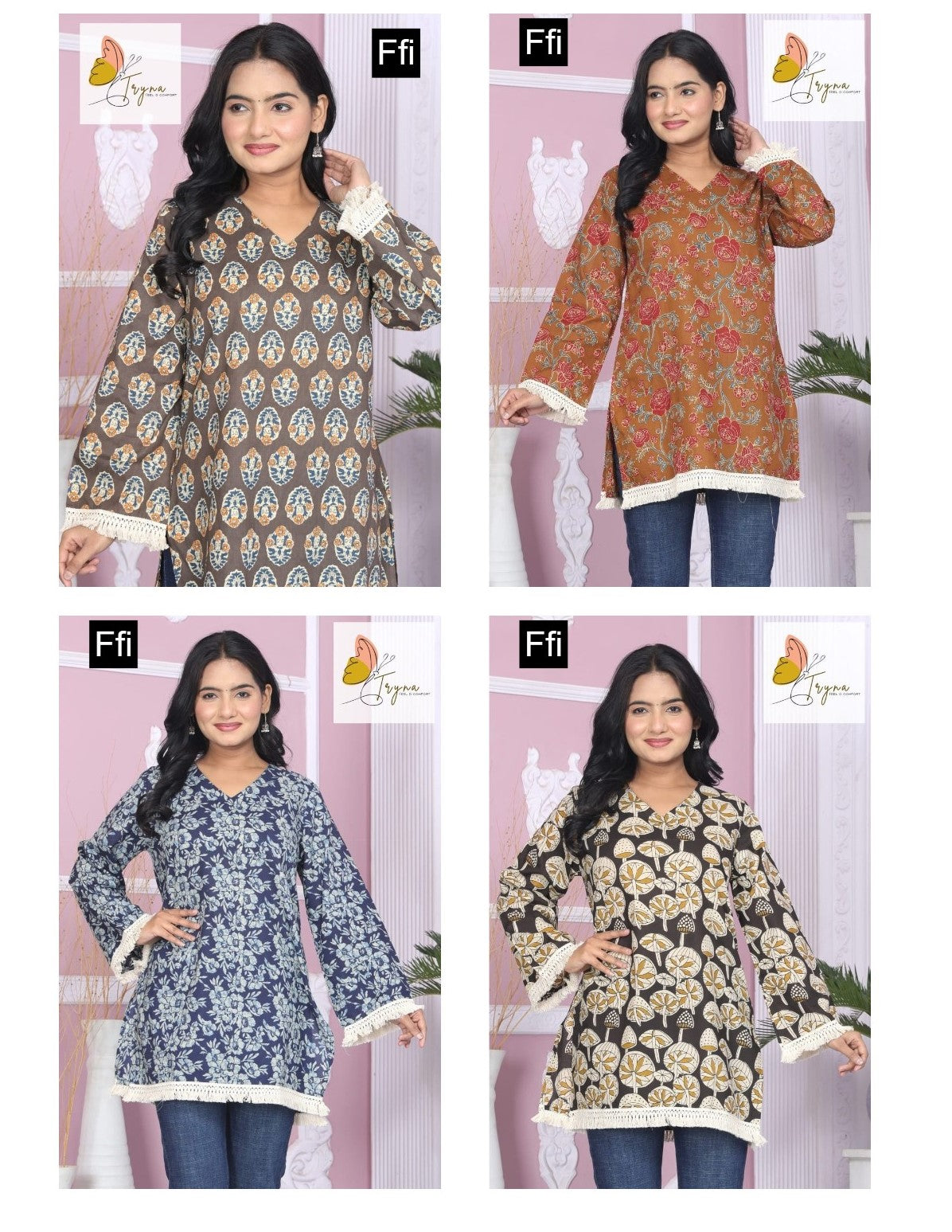 Karachi Style Tryna Ffi Cotton Short Kurtis Supplier Gujarat