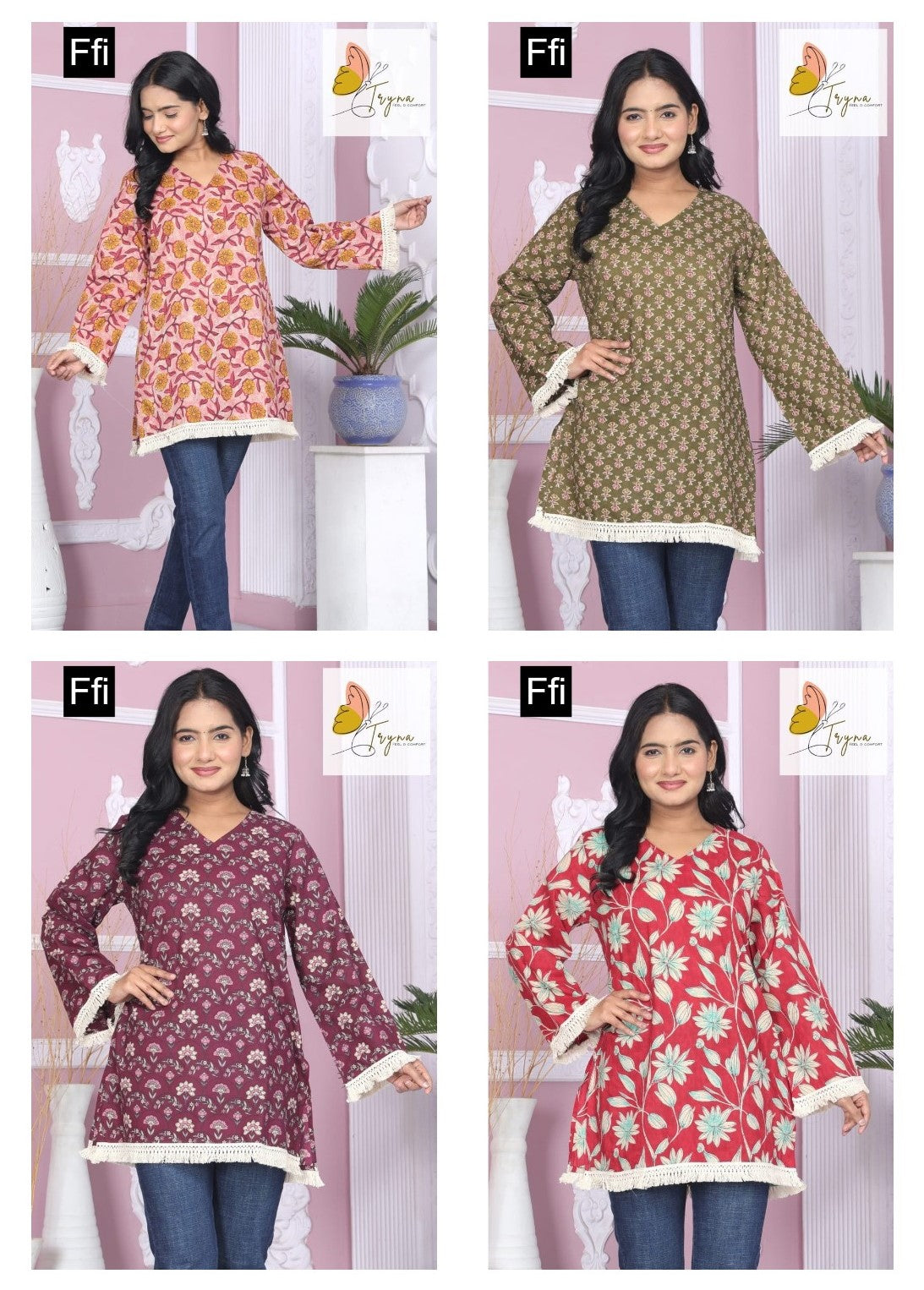 Karachi Style Tryna Ffi Cotton Short Kurtis Supplier Gujarat