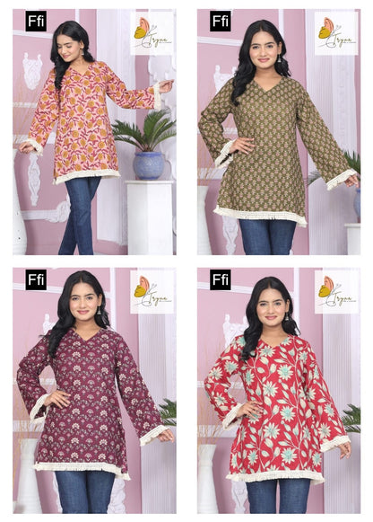 Karachi Style Tryna Ffi Cotton Short Kurtis Supplier Gujarat
