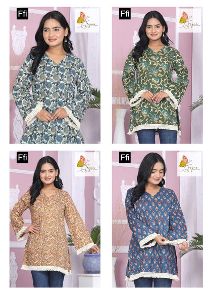 Karachi Style Tryna Ffi Cotton Short Kurtis Supplier Gujarat
