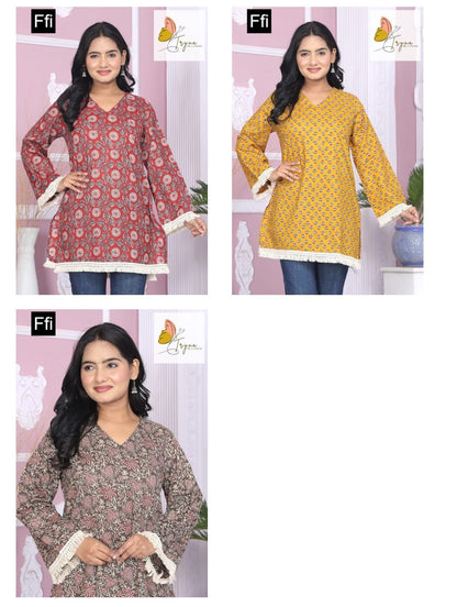 Karachi Style Tryna Ffi Cotton Short Kurtis Supplier Gujarat