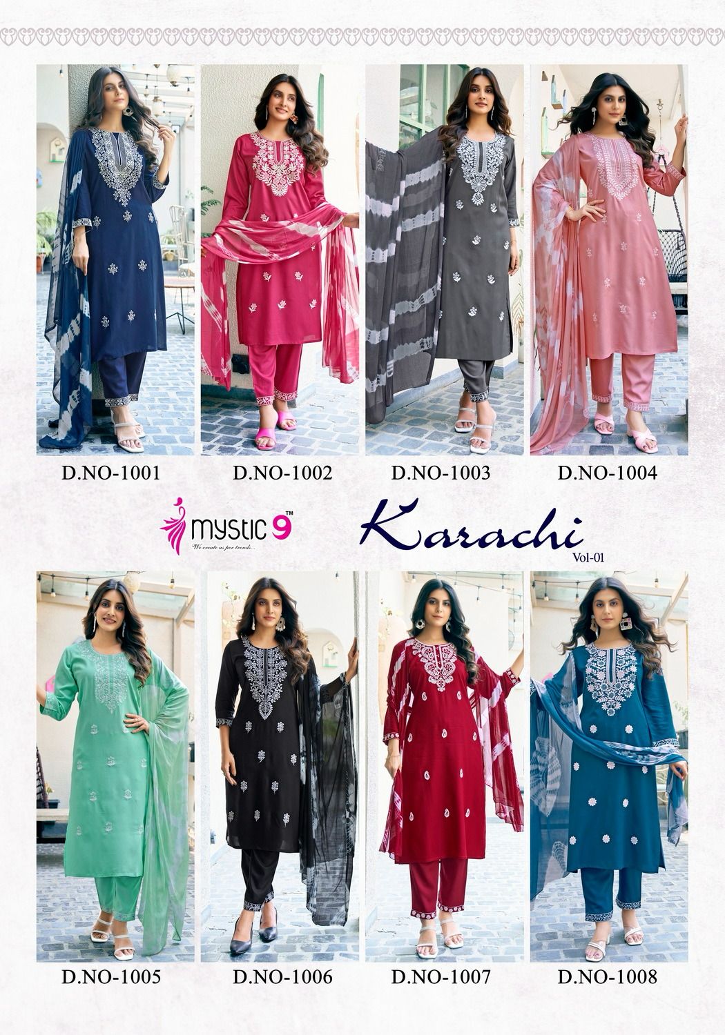 Karachi Vol 1 Mystic 9 Rayon Readymade Pant Style Suits