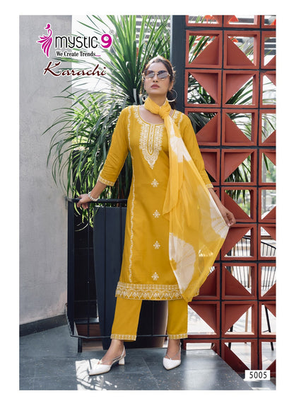 Karachi Vol 5 Mystic 9 Heavy Rayon Readymade Suits Exporter Ahmedabad