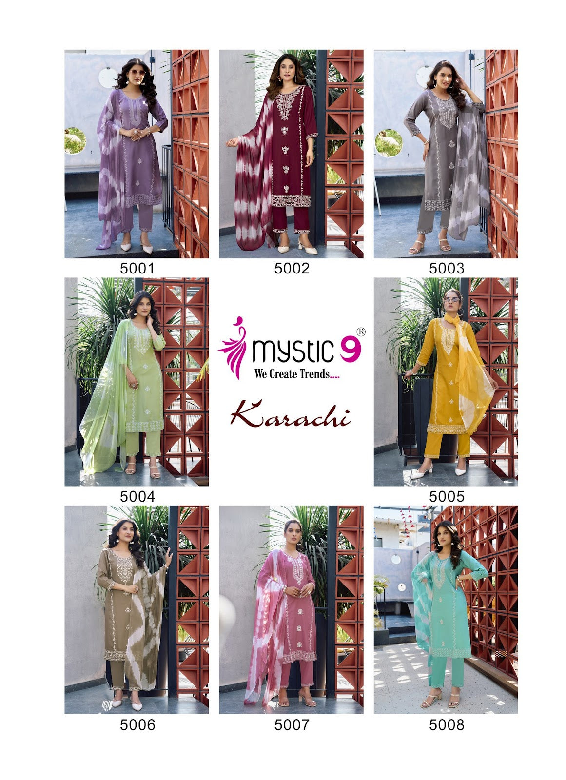 Karachi Vol 5 Mystic 9 Heavy Rayon Readymade Suits Exporter Ahmedabad