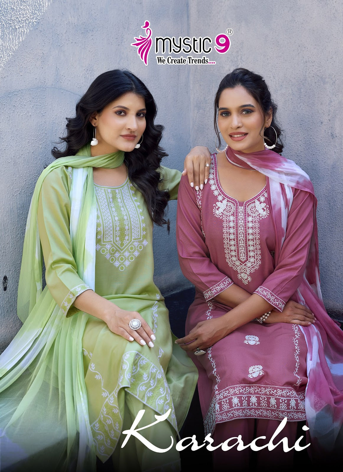 Karachi Vol 5 Mystic 9 Heavy Rayon Readymade Suits Exporter Ahmedabad