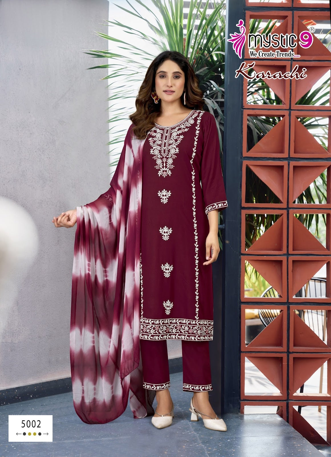 Karachi Vol 5 Mystic 9 Heavy Rayon Readymade Suits Exporter Ahmedabad