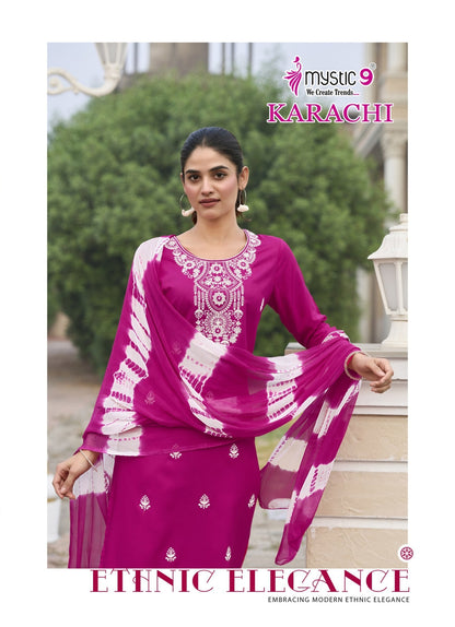 Karachi Vol 6 Mystic 9 Rayon Readymade Pant Style Suits Wholesaler