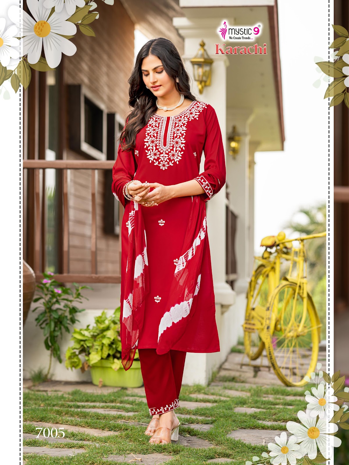 Karachi Vol 7 Mystic 9 Heavy Rayon Readymade Pant Style Suits Supplier Ahmedabad
