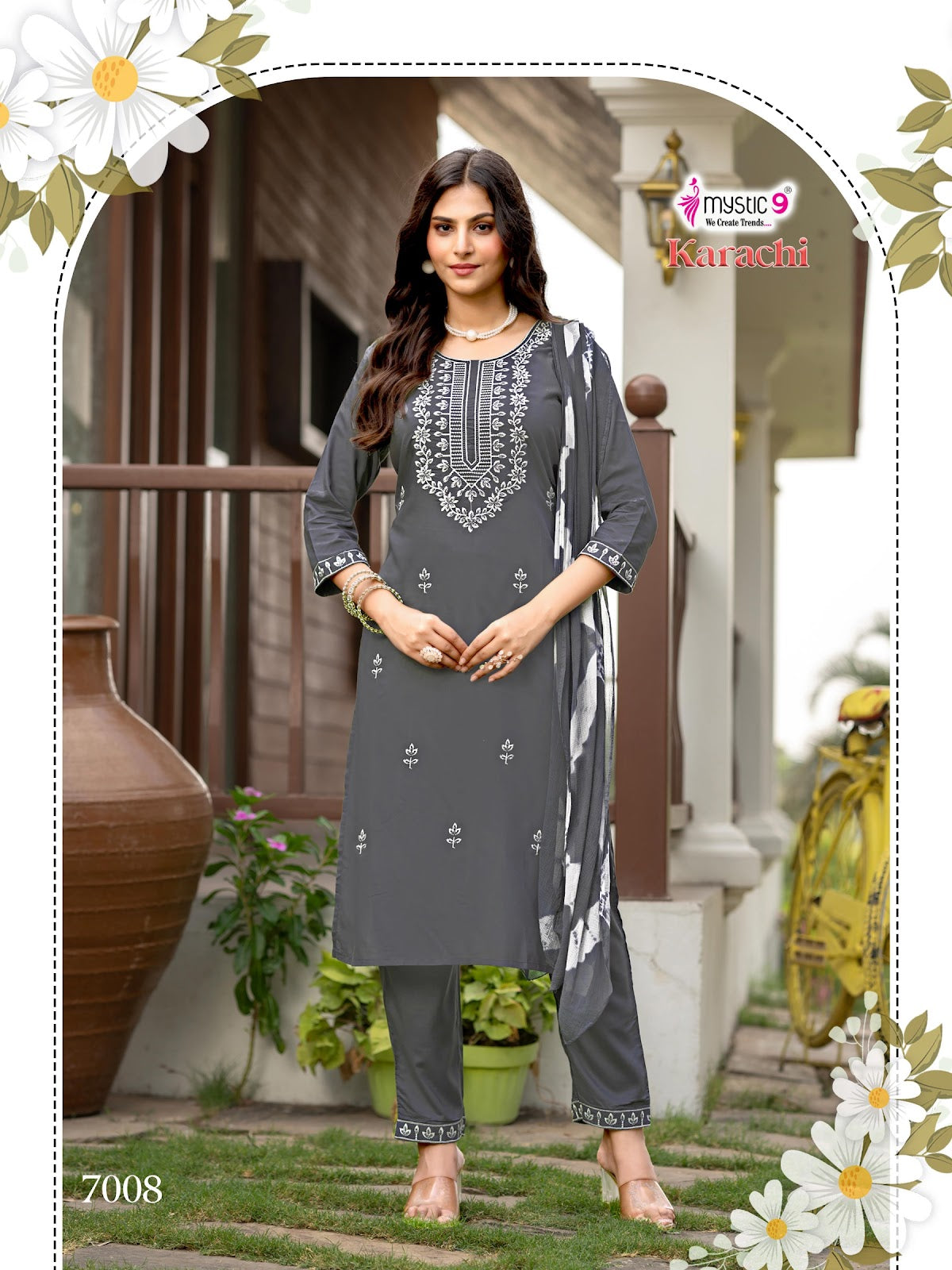 Karachi Vol 7 Mystic 9 Heavy Rayon Readymade Pant Style Suits Supplier Ahmedabad