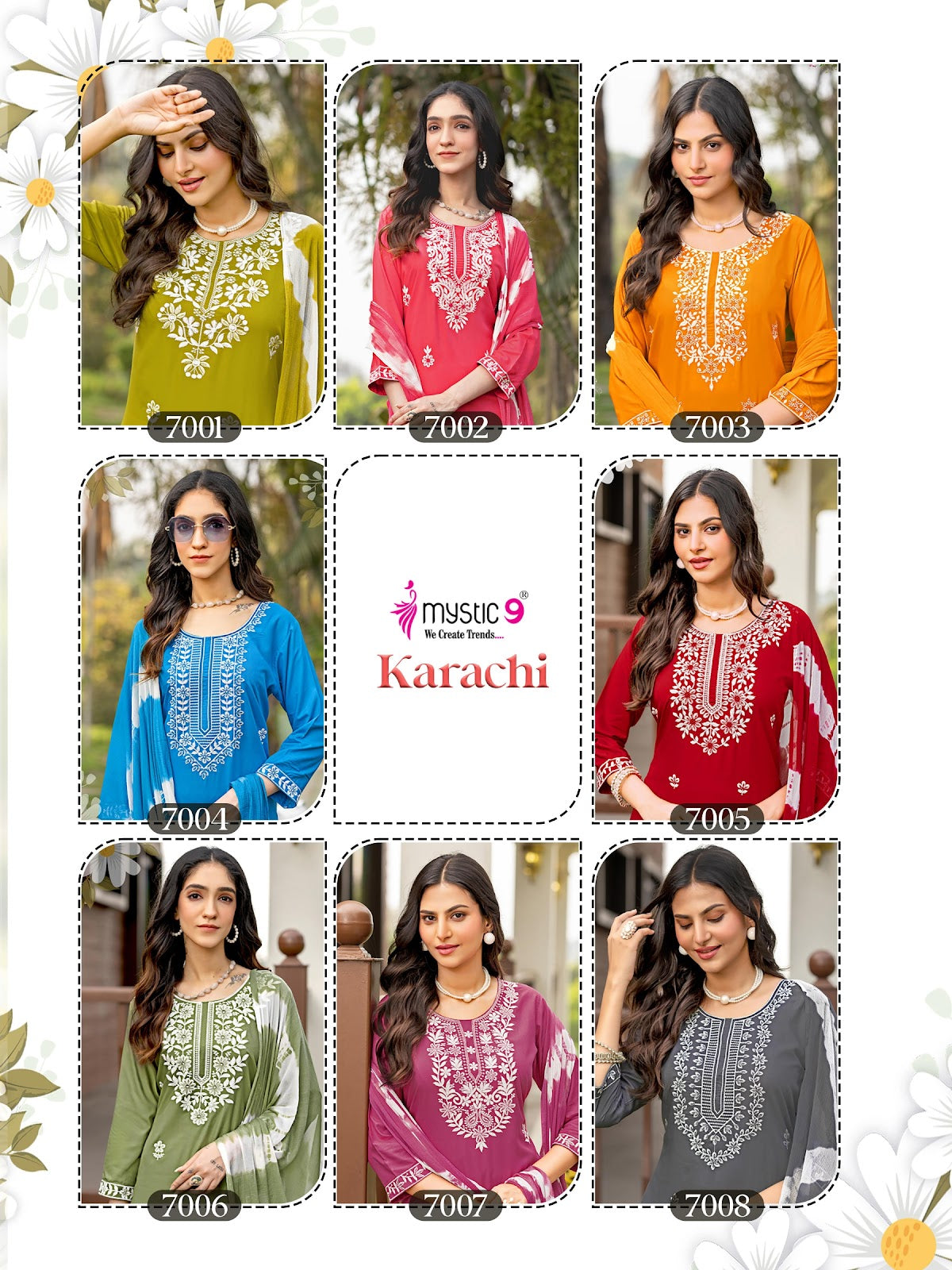Karachi Vol 7 Mystic 9 Heavy Rayon Readymade Pant Style Suits Supplier Ahmedabad