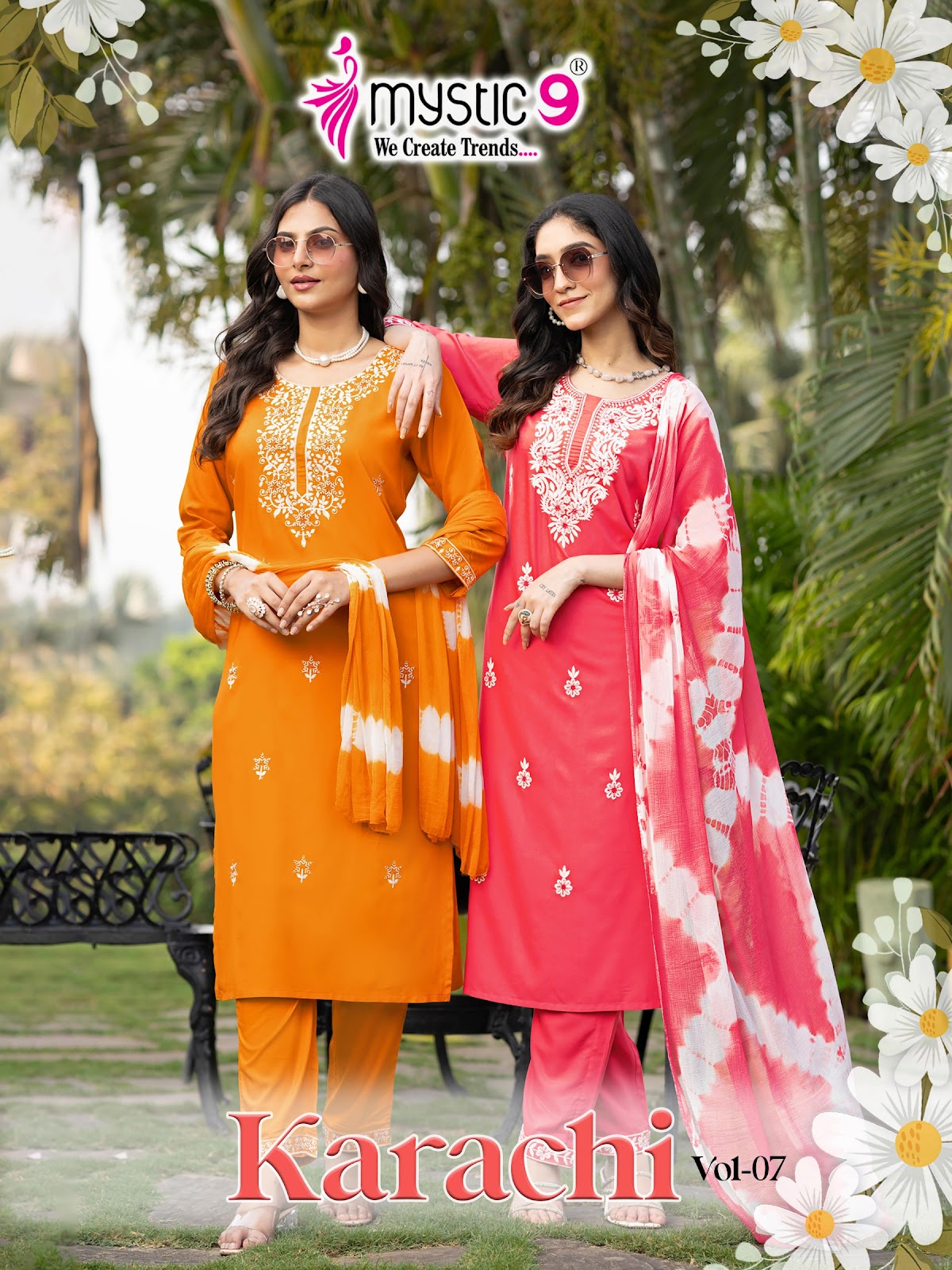 Karachi Vol 7 Mystic 9 Heavy Rayon Readymade Pant Style Suits Supplier Ahmedabad