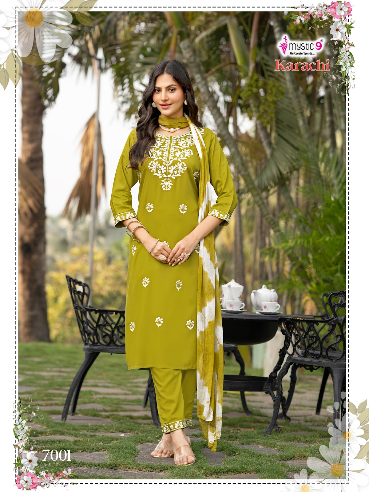 Karachi Vol 7 Mystic 9 Heavy Rayon Readymade Pant Style Suits Supplier Ahmedabad