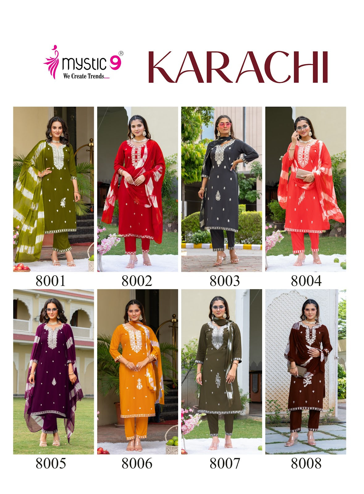Karachi Vol 8 Mystic 9 Rayon Readymade Pant Style Suits Exporter Gujarat