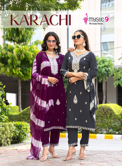 Karachi Vol 8 Mystic 9 Rayon Readymade Pant Style Suits Exporter Gujarat