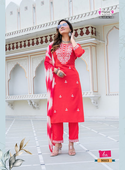 Karachi Vol 9 Mystic 9 Rayon Readymade Pant Style Suits Wholesale Rate